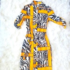 New York & Co Dress Medium Yellow Gold Black White